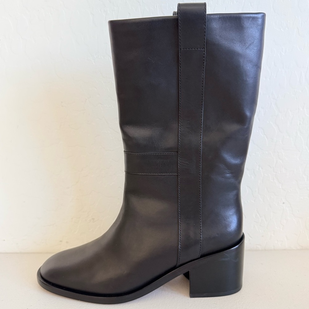 New Robert Clergerie Black Leather Block Heel Almond Toe Lida Boots Size EU 36.5 - Picture 2 of 7
